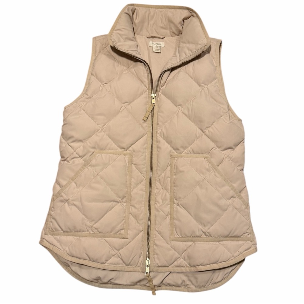J. Crew Beige Quilted Vest gold zipper pocket women’s size XS